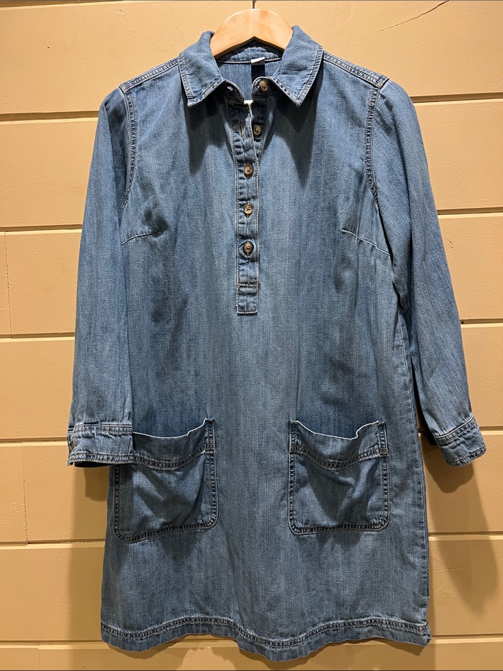 Old Navy Medium Blue Denim Shirt Dress with Patch Pockets